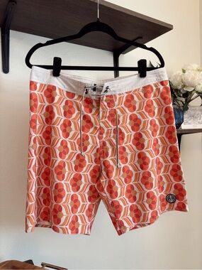 Captain Fins Men's Orange Retro Floral Swim Trunks